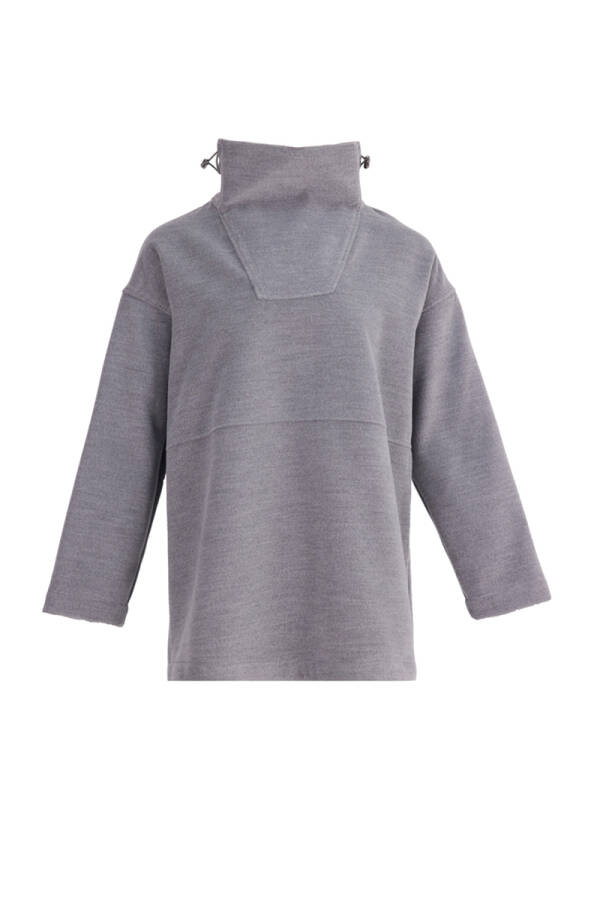 Gri Dik Yaka Spor Sweat - 1