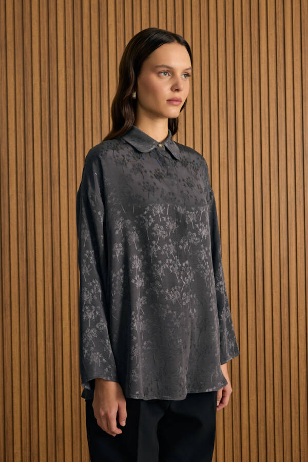 Gri Dokusu Desenli Rayon Gömlek - 2