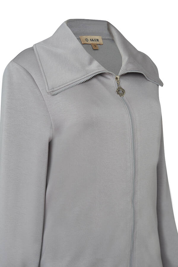Gri Fermuarlı Örme Hırka - Aker (1)