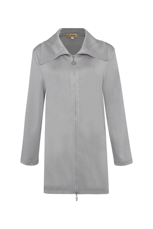 Gri Fermuarlı Örme Hırka - Aker