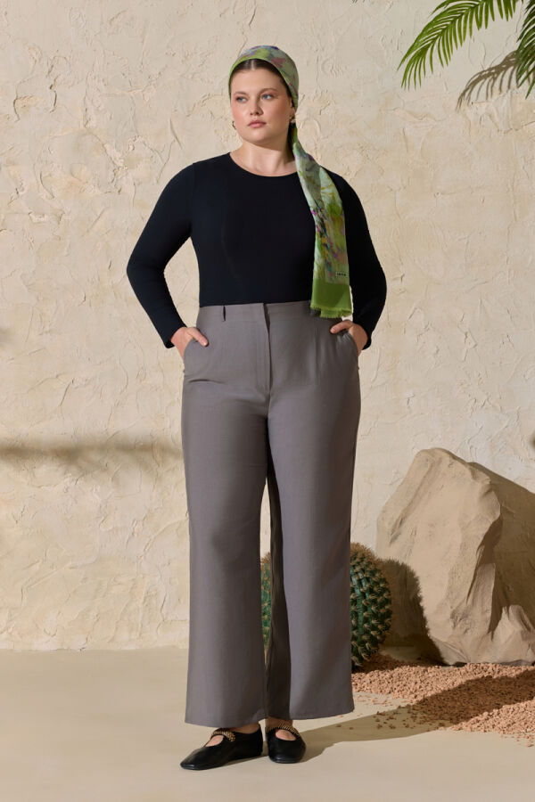 Gri Geniş Paça Pantolon - 3