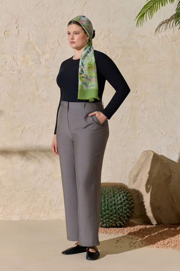 Gri Geniş Paça Pantolon - 4