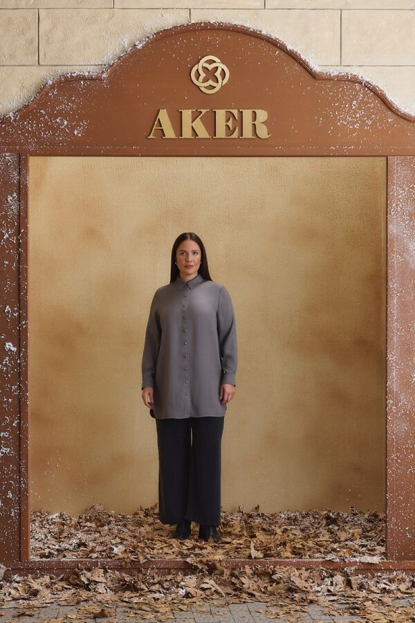 Gri Gömlek Yaka Tunik - Aker