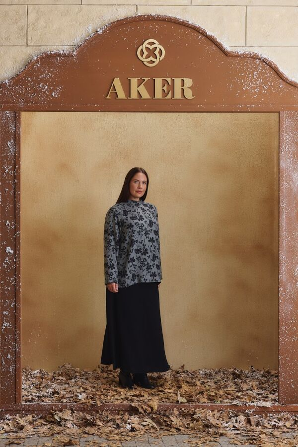 Gri Hakim Yaka Desenli Bluz - Aker (1)