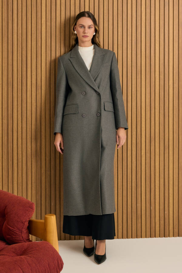 Gri Kruvaze Kapama Pardösü - 1