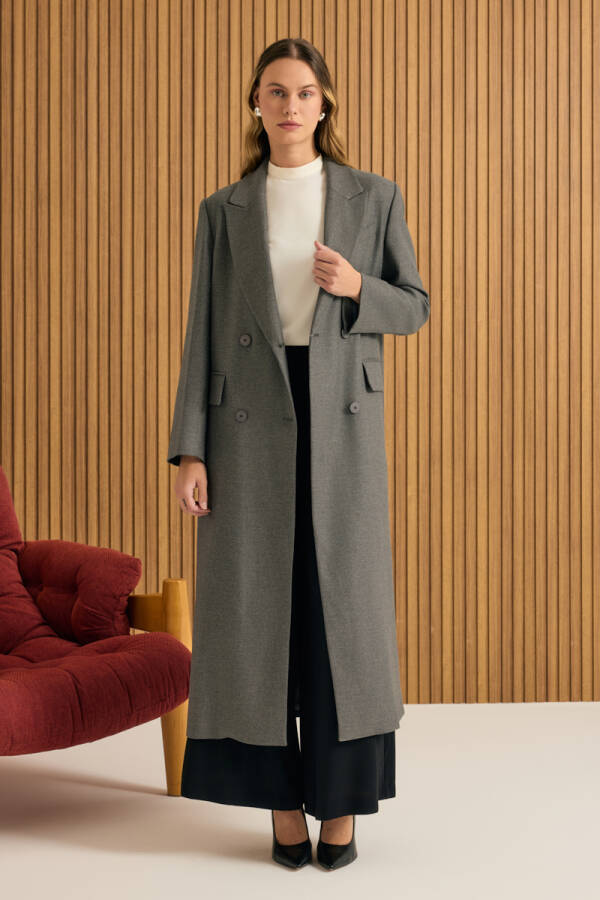 Gri Kruvaze Kapama Pardösü - 5