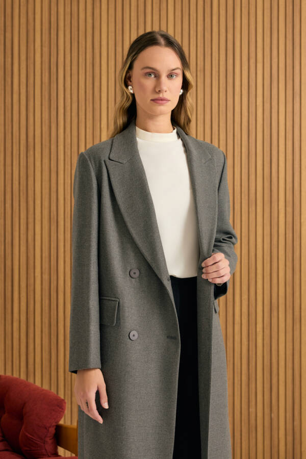 Gri Kruvaze Kapama Pardösü - 6