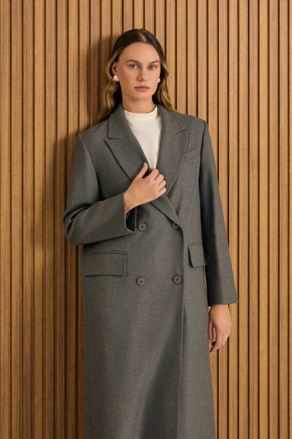 Gri Kruvaze Kapama Pardösü - Aker (1)