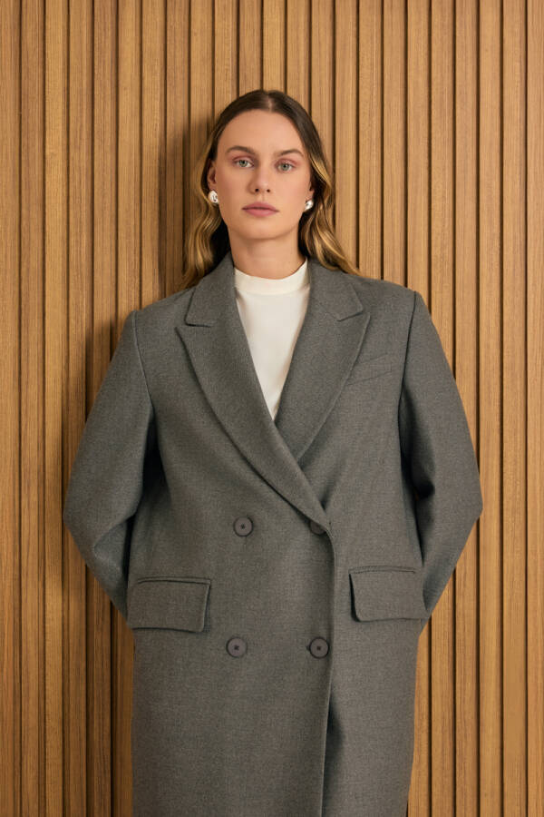 Gri Kruvaze Kapama Pardösü - 4