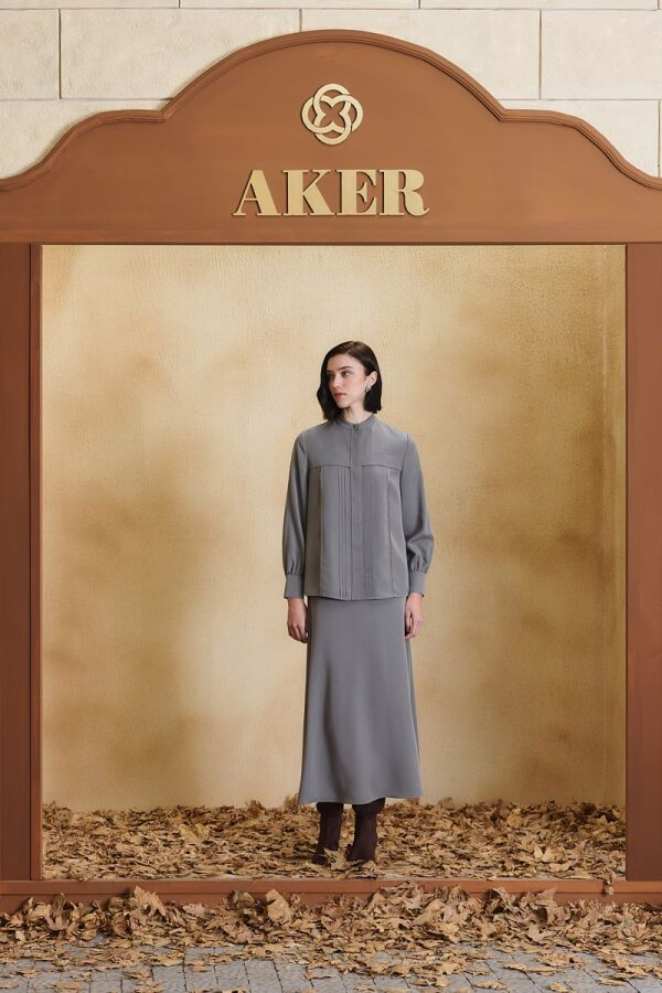 Gri Nakış Detaylı Bluz - Aker
