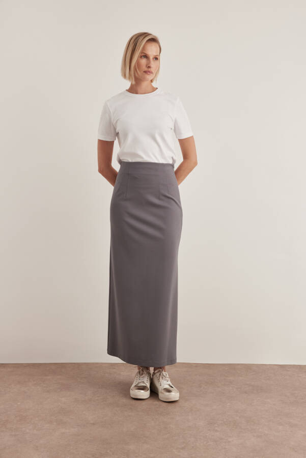 Gri Örme Kalem Etek - Aker