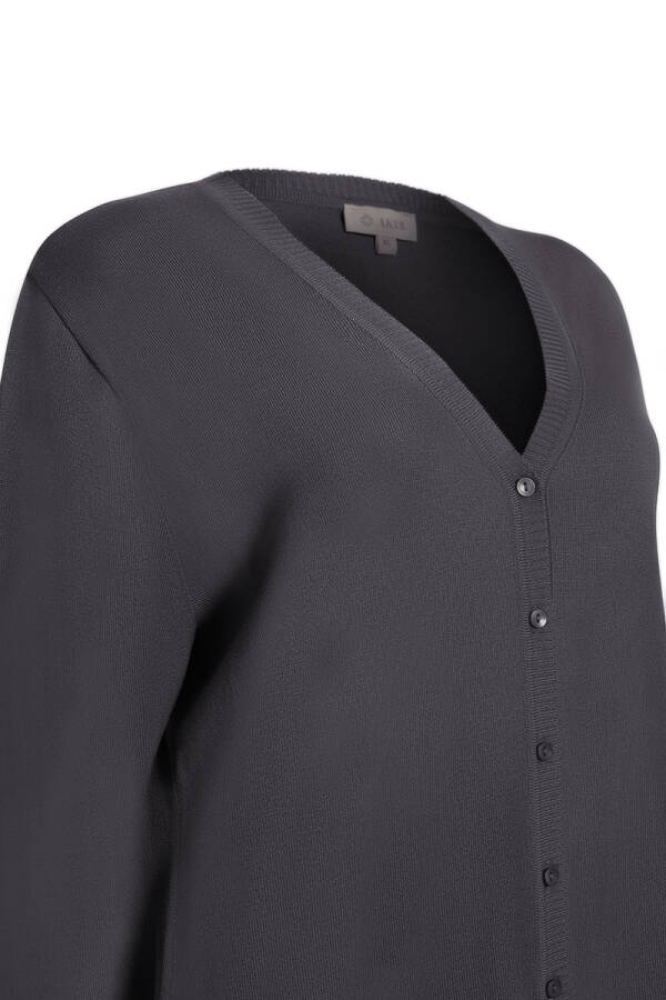 Gri V Yaka Düğmeli Triko Hırka - Aker (1)