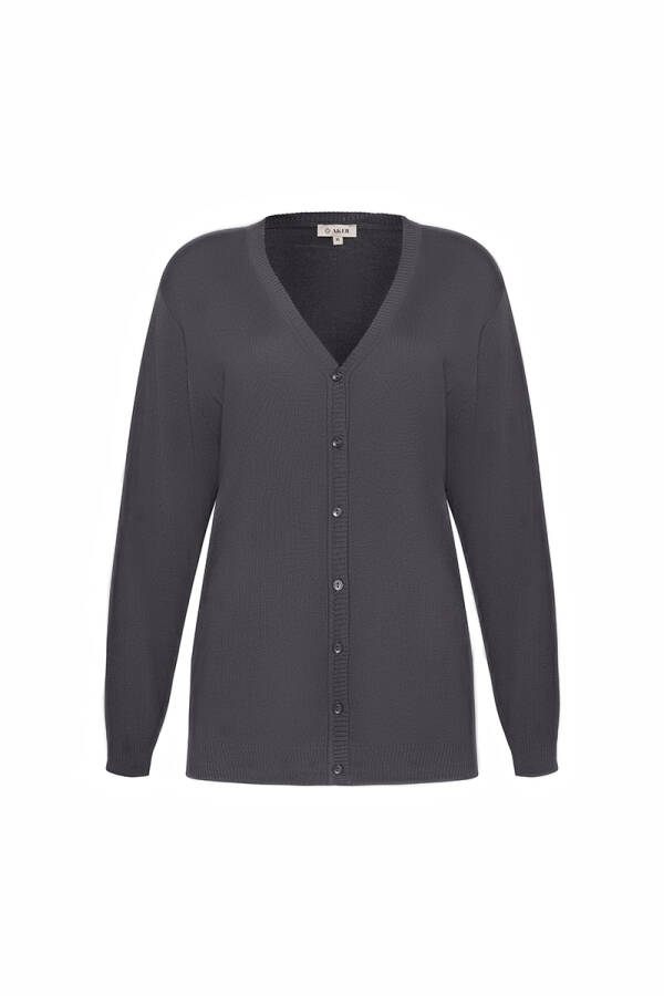 Gri V Yaka Düğmeli Triko Hırka - Aker