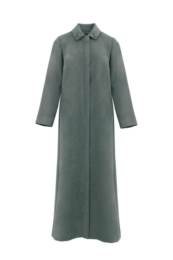 Gri Yakası İşleme Detaylı Manto - Aker