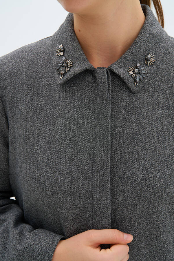 Gri Yakası İşlemeli Klasik Pardösü - 3