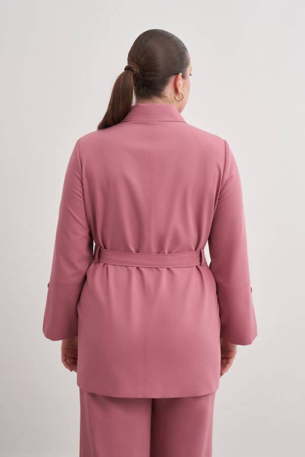 Gül Kurusu Kemerli Önden Düğmeli Dokuma Kap - 6