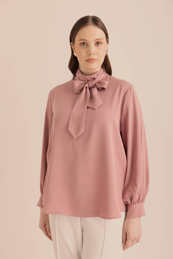 Gül Kurusu Yakası Bağlama Detaylı Klasik Bluz - 2