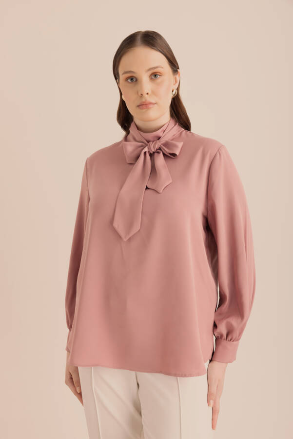 Gül Kurusu Yakası Bağlama Detaylı Klasik Bluz - 5