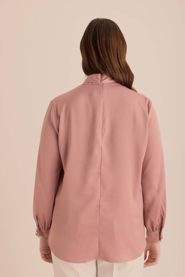 Gül Kurusu Yakası Bağlama Detaylı Klasik Bluz - 7