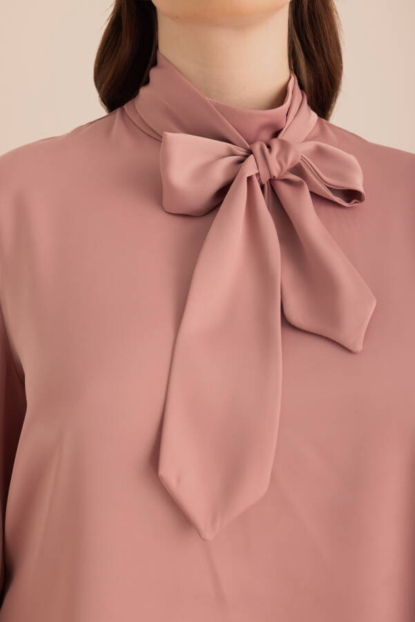 Gül Kurusu Yakası Bağlama Detaylı Klasik Bluz - 3