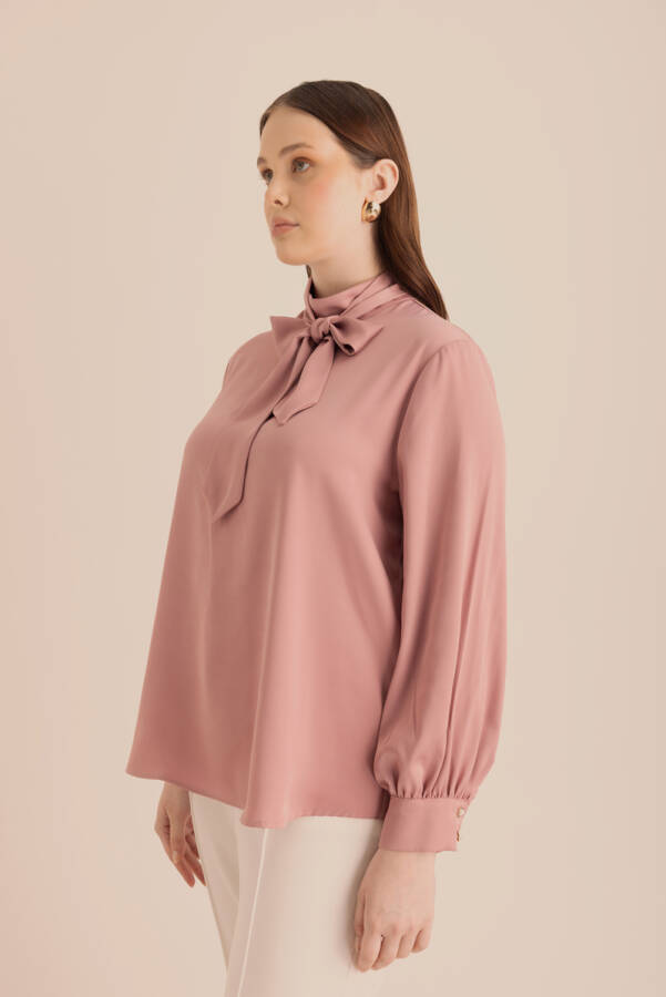 Gül Kurusu Yakası Bağlama Detaylı Klasik Bluz - 6