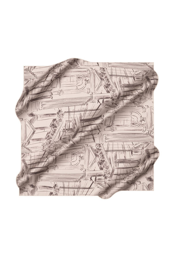 Gümüş 90X90 İpek Krep Saten Eşarp - 1