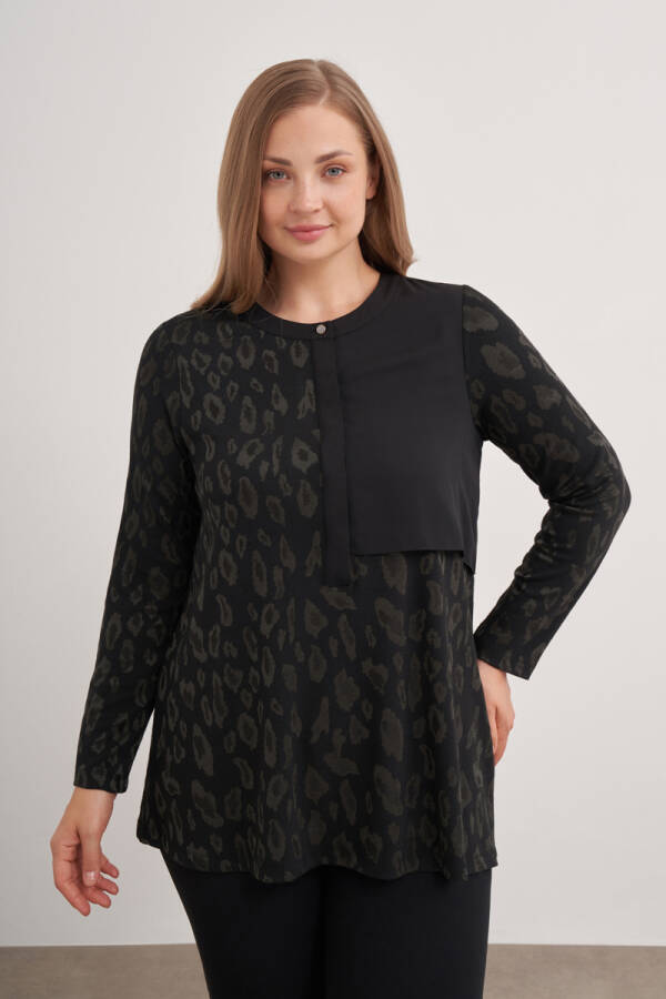 Haki 2676112 Leopar Desenli Örme Bluz - Aker