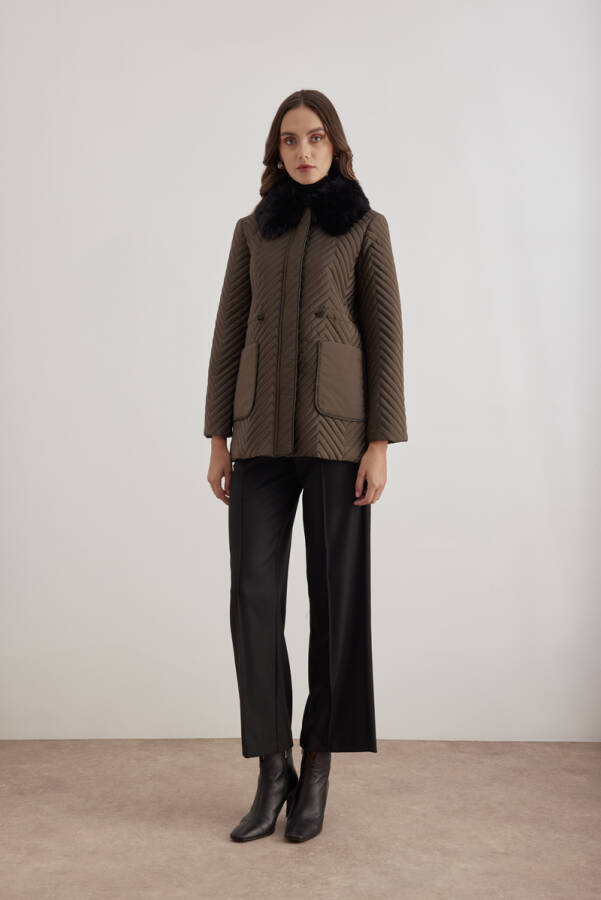 Haki 5829111 Yaka Detaylı Kapitone Kısa Mont - Aker