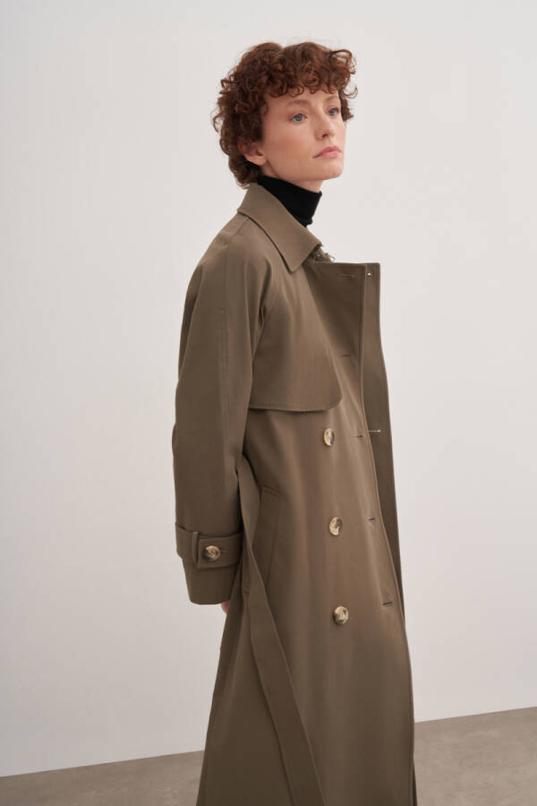 Haki Çift Rüzgarlıklı Kruvaze Trençkot - Aker (1)