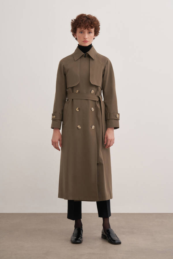 Haki Çift Rüzgarlıklı Kruvaze Trençkot - Aker