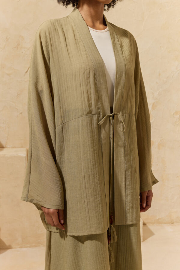 Haki Bağlama Detaylı Kimono - 6