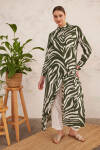 Haki Bağlama Detaylı Zebra Elbise - 2