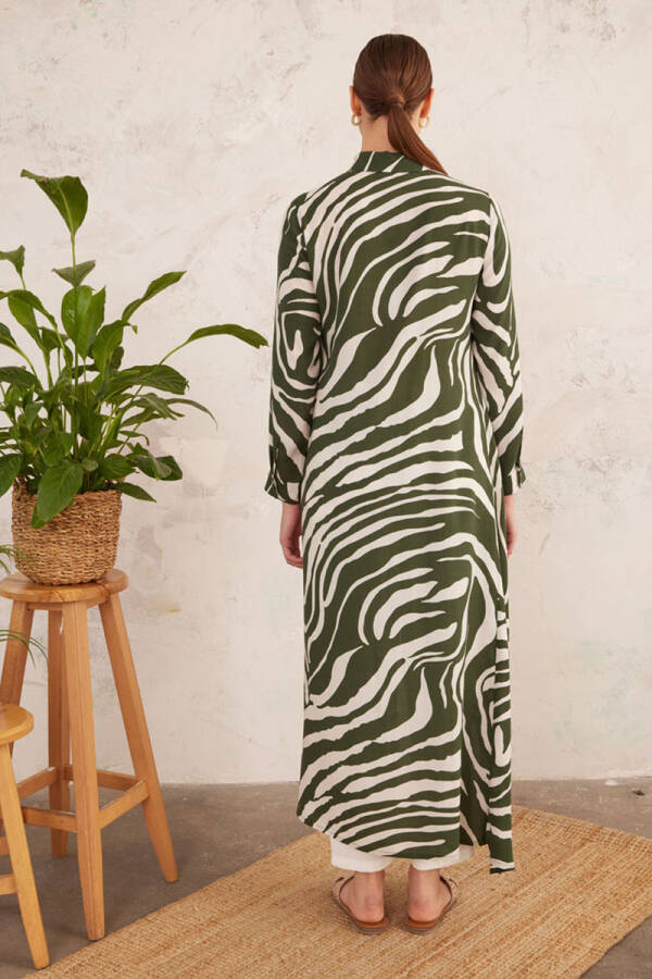 Haki Bağlama Detaylı Zebra Elbise - 5
