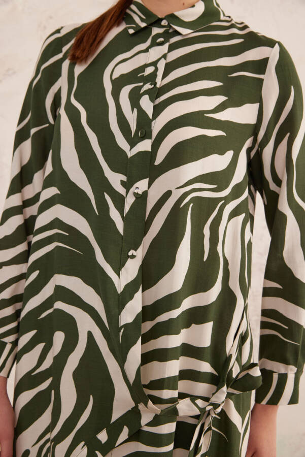 Haki Bağlama Detaylı Zebra Elbise - 6