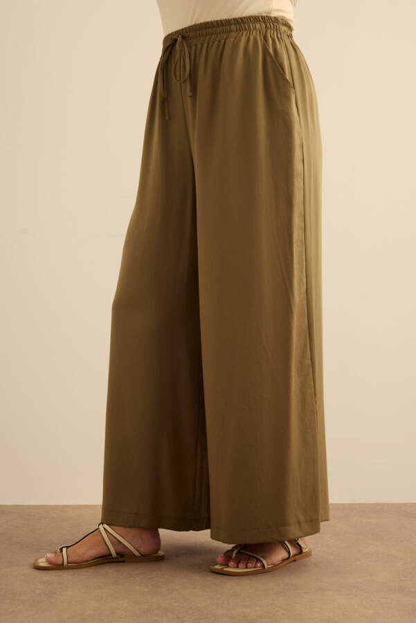 Haki Beli Lastik Detaylı Tencel Pantolon Etek - 4