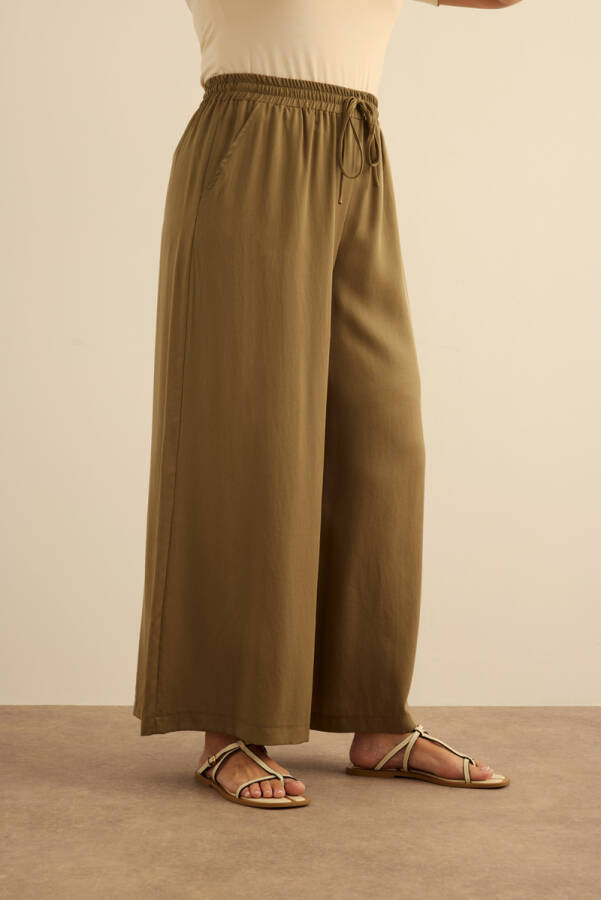 Haki Beli Lastik Detaylı Tencel Pantolon Etek - 5