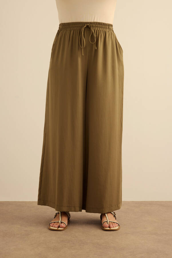 Haki Beli Lastik Detaylı Tencel Pantolon Etek - 3