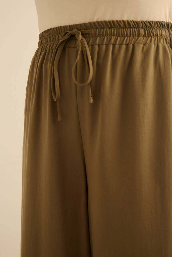 Haki Beli Lastik Detaylı Tencel Pantolon Etek - 6