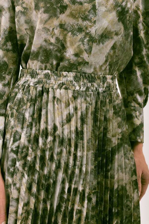 Haki Beli Lastikli Baskılı Pilise Etek - 4