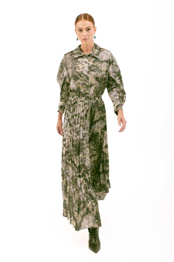 Haki Beli Lastikli Baskılı Pilise Etek - 5