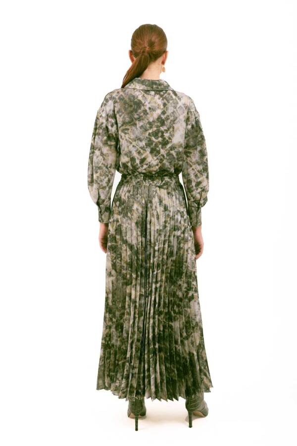 Haki Beli Lastikli Baskılı Pilise Etek - 6