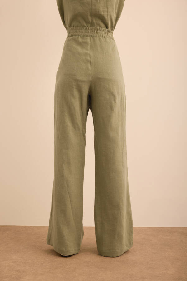 Haki Beli Lastikli Keten Pantolon - 6