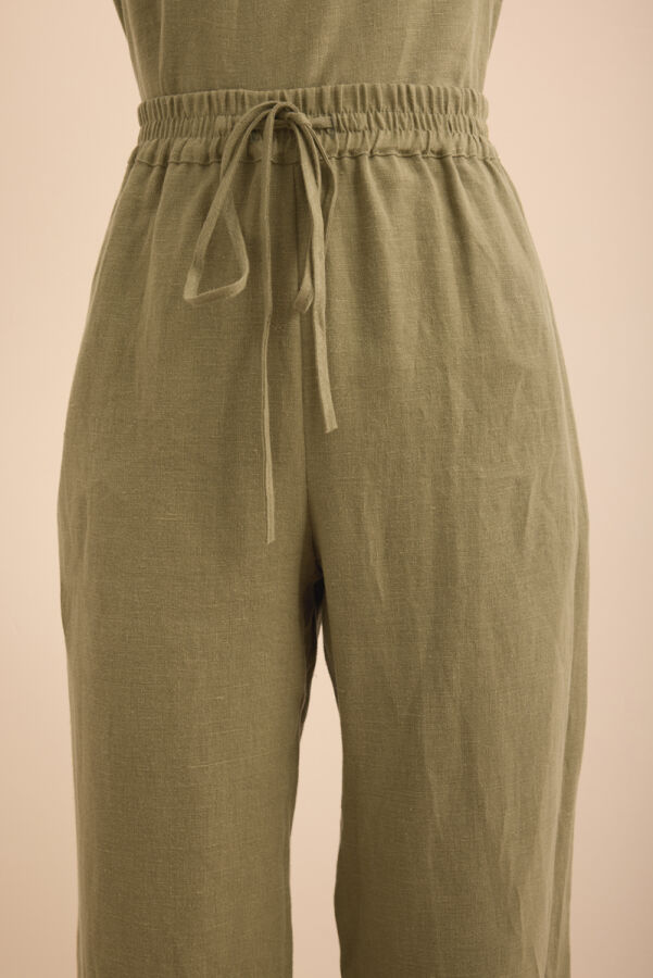 Haki Beli Lastikli Keten Pantolon - 5