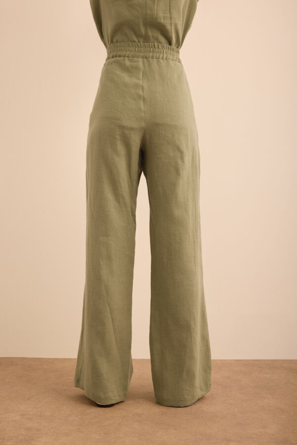 Haki Beli Lastikli Keten Pantolon - 6