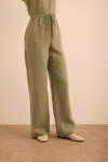 Haki Beli Lastikli Keten Pantolon - 4