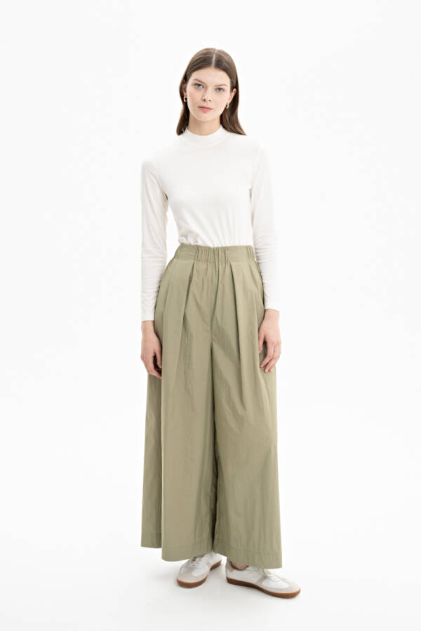 Haki Beli Lastikli Paraşüt Kumaş Pantolon Etek - Aker