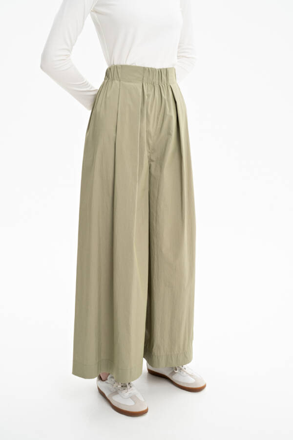 Haki Beli Lastikli Paraşüt Kumaş Pantolon Etek - 4