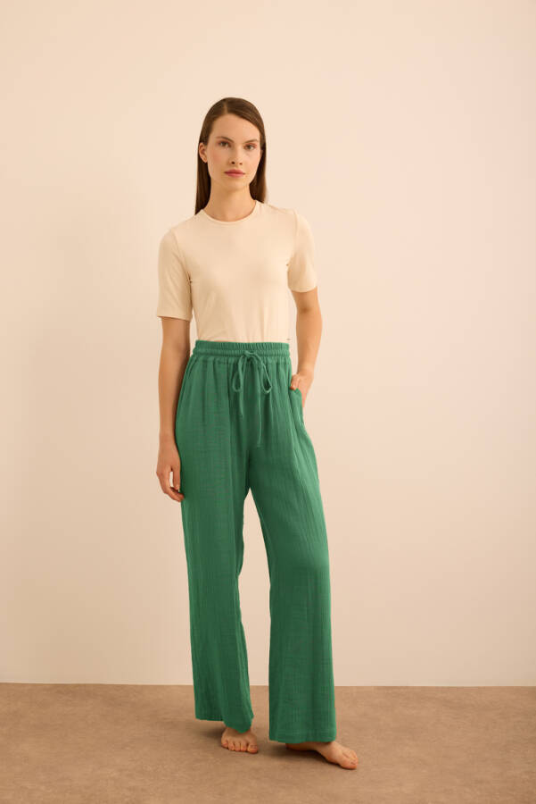 Haki Beli Lastikli Viscon Cotton Pijama Altı - Aker