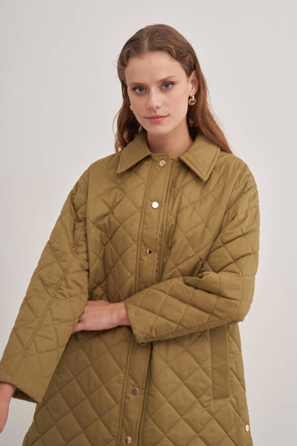 Haki 5854111 Çıt Çıt Detaylı Kapitone Mont - 4