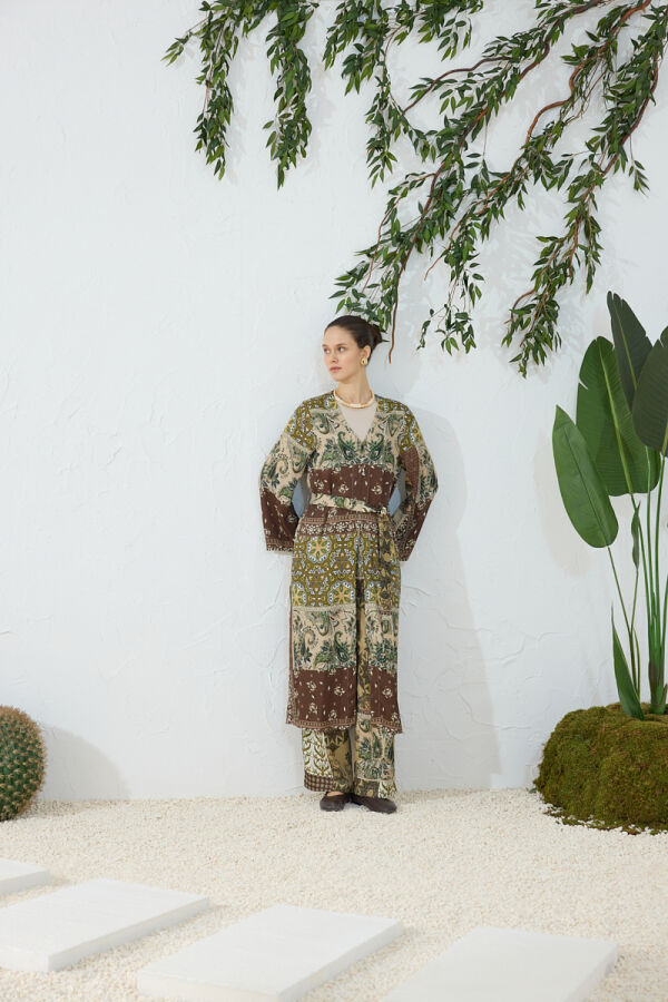 Haki Desenli Britli Kimono - Aker